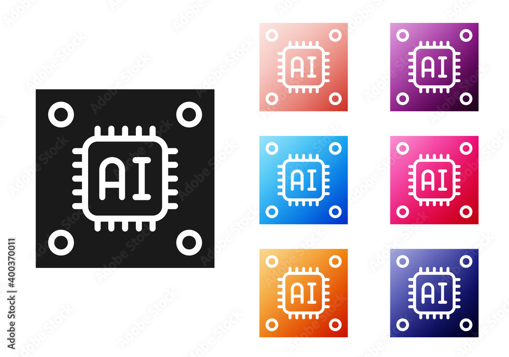 Poster black computer processor with microcircuits cpu icon isolated on white background. chip or cpu with 