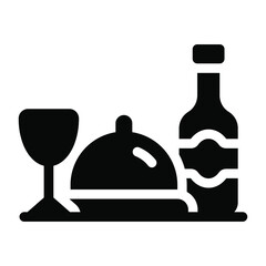
Cloche with glass and wine bottle, dinner icon
