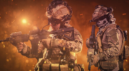 special forces soldier in battlefield . modern warfare. Battlefield wallpaper - 400370807