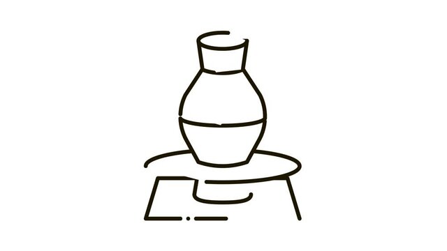 vase on pottery wheel Icon Animation. black vase on pottery wheel animated icon on white background