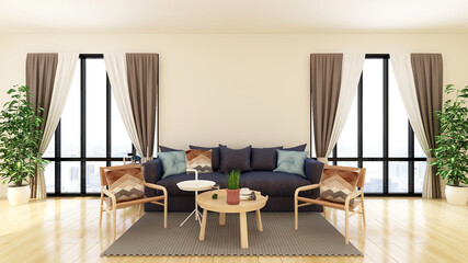 living room interior with a blank wall