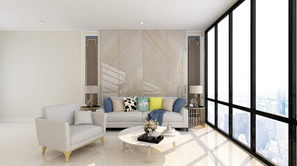 living room interior with a blank wall