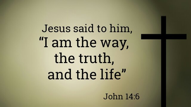 Inspirational and encouraging bible verse with jesus cross symbol on light abstract background