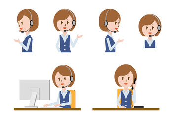 電話対応するオペレーター　ビジネスウーマン　OL