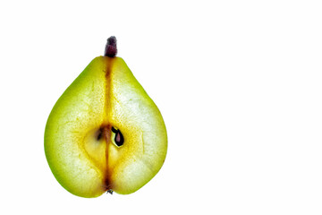 Green pear slice isolated on a white background.