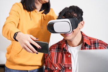 Designer using virtual reality glasses
