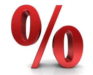percent percentage sign % symbol interest rate icon red  3d render graphic sale discount savings offer price drop off set isolated on white background
