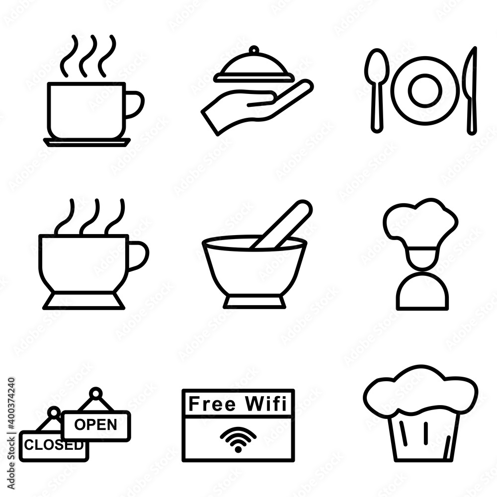 Poster restaurant line icon set. simple design editable. design template vector