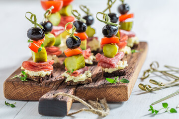 Homemade appetizer made of vegetables and meat