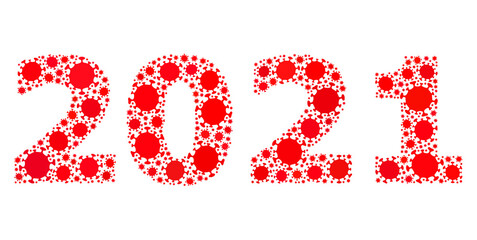 Vector 2021 year digits coronavirus mosaic icon combined for lockdown advertisement. 2021 year digits mosaic is made of random coronavirus viral parts.