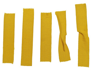 set of yellow fabric tape stripes on white background. thick sticker design elements.