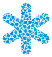 Vector simple snowflake covid mosaic icon designed for pharmacy wallpapers. Simple snowflake mosaic is composed from random covid pathogen items.