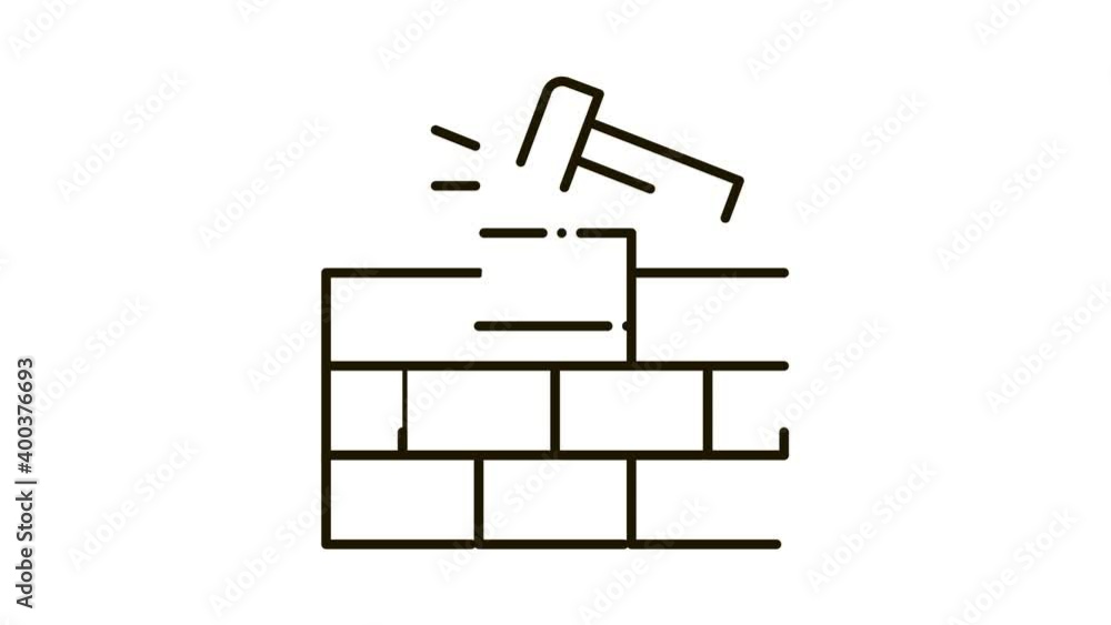 Poster installing brick icon animation. black installing brick animated icon on white background