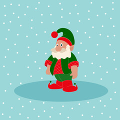 Vector illustration of an elf on a light blue background.