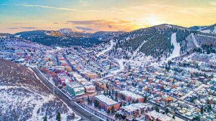 Downtown Park City, Utah, USA Drone Skyline Aerial - obrazy, fototapety, plakaty
