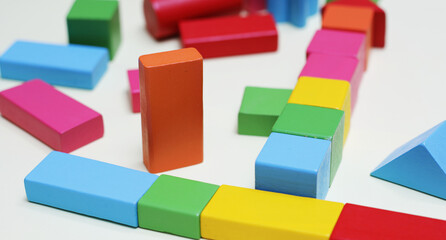 Wooden blocks for children. Constructor for kindergarten. Shape and color learning, perfect trainer for toddlers.