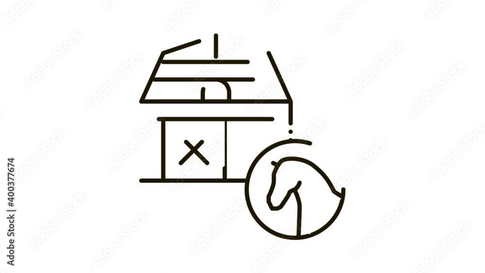 Poster stable building icon animation. black stable building animated icon on white background