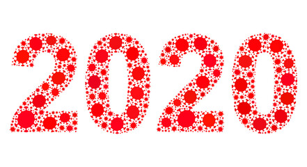 Vector 2020 year digits coronavirus mosaic icon designed for medicare illustrations. 2020 year digits mosaic is done from randomized coronavirus pathogen parts.