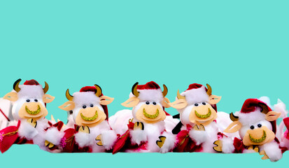 Christmas tree toy bull in the year 2021 year of the white bull there is a place for congratulations