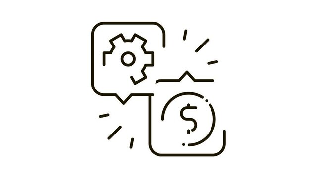 Gear Dollar Quote Icon Animation. black Gear Dollar Quote animated icon on white background