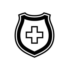 Medical health protection shield cross. Protected medicine guard shield icon concept. Safety mark badge