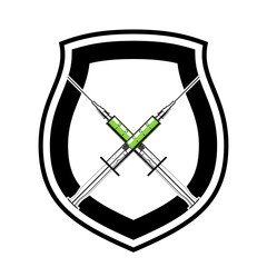 Vaccine shield concept icon. vaccination medical Injection Syringe Immunisation Shield concept vector sign