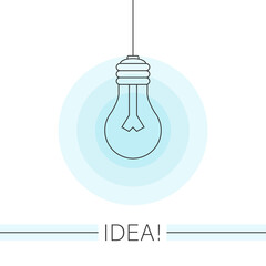 Idea. Light bulb flat style with light blue glow. Ideas symbol illustration. Vector illustration