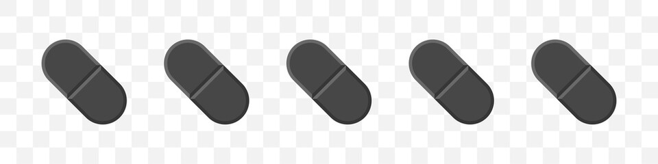 Vitamin capsules. Black pills. Vitamins icons on transparent background. Flat style. Vector illustration