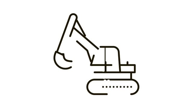 Excavator Machine Icon Animation. black Excavator Machine animated icon on white background