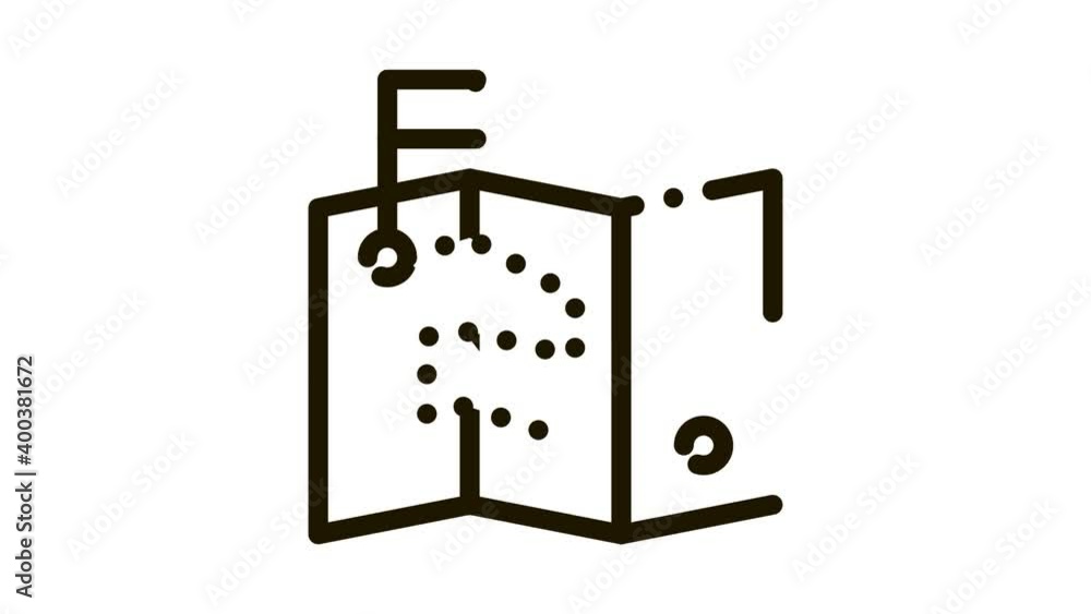 Poster map direction topography icon animation. black paper map with point and push pin in flag form animat