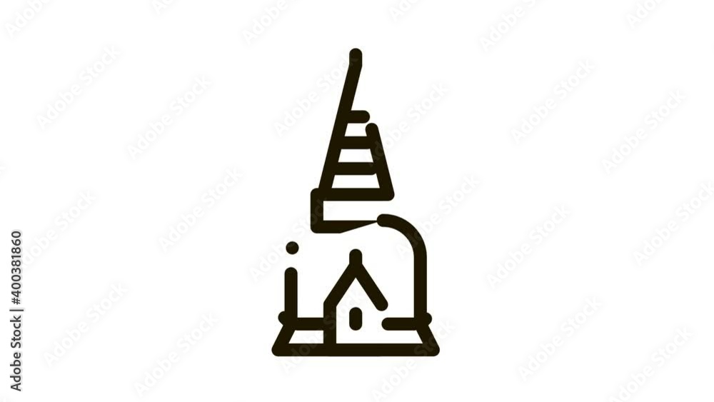 Wall mural Thailand Religion Tower Icon Animation. black Antique Thai Tower Landmark Building, Attraction Architecture animated icon on white background