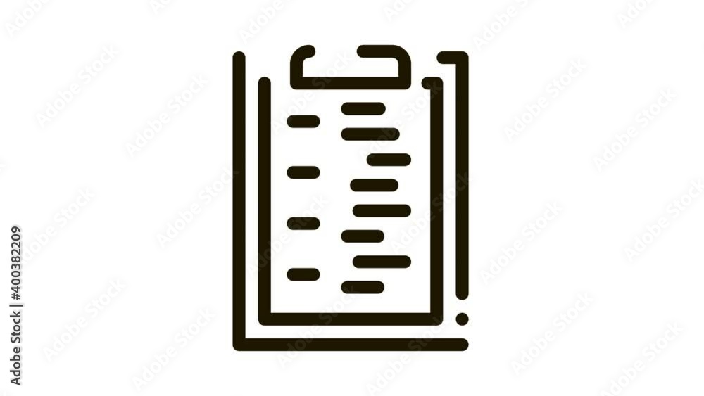 Poster statistician report tablet icon animation. black document on tablet, checklist or contract form text