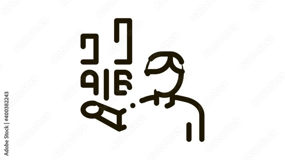Poster statistician assistant man icon animation. black human manager analytic worker silhouette compare gr