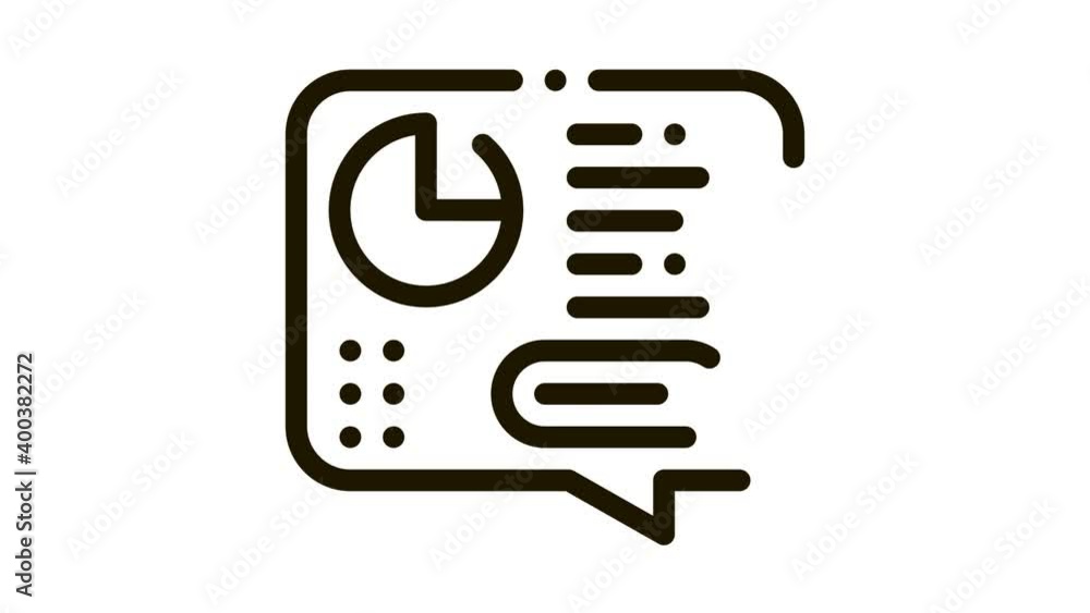 Poster statistician report spoken icon animation. black statistician analytics with diagram and text in quo