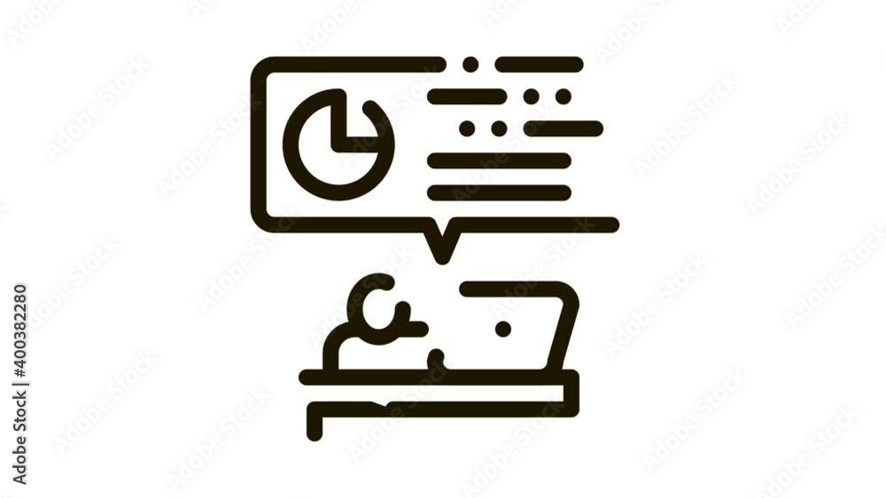Aufkleber statistician assistant work icon animation. black manager analytic working with laptop, office worki