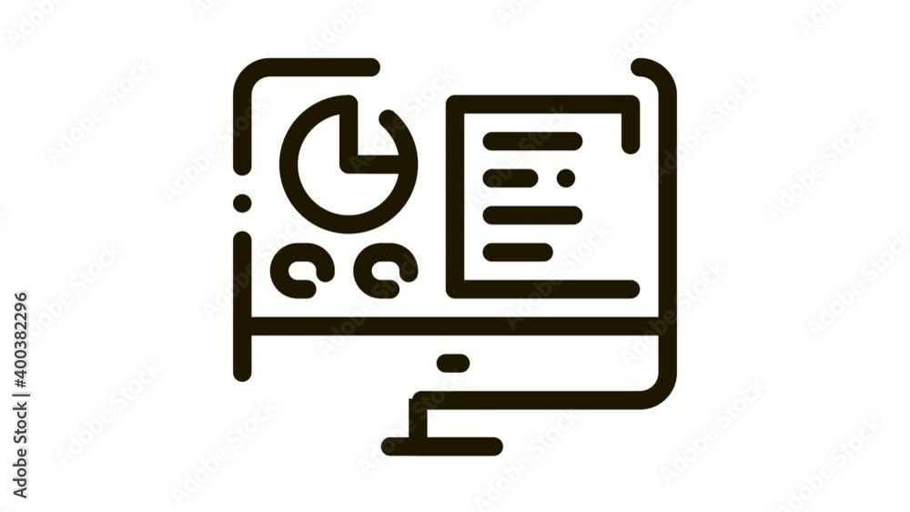 Poster analytics on computer screen icon animation. black statistician report on computer display with info