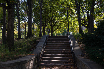 Staircase with Green Trees and Shade at Astoria Park in Astoria Queens New York