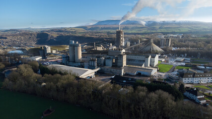 Large limestone quarry and cement factory in clitheroe, Lancashire. Ribble valley industrial landscape