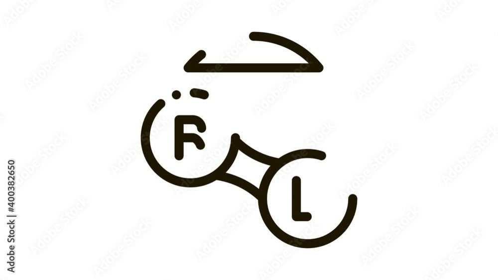 Poster improved vision contact lens icon animation. black optical tool for right and left eyes concept line
