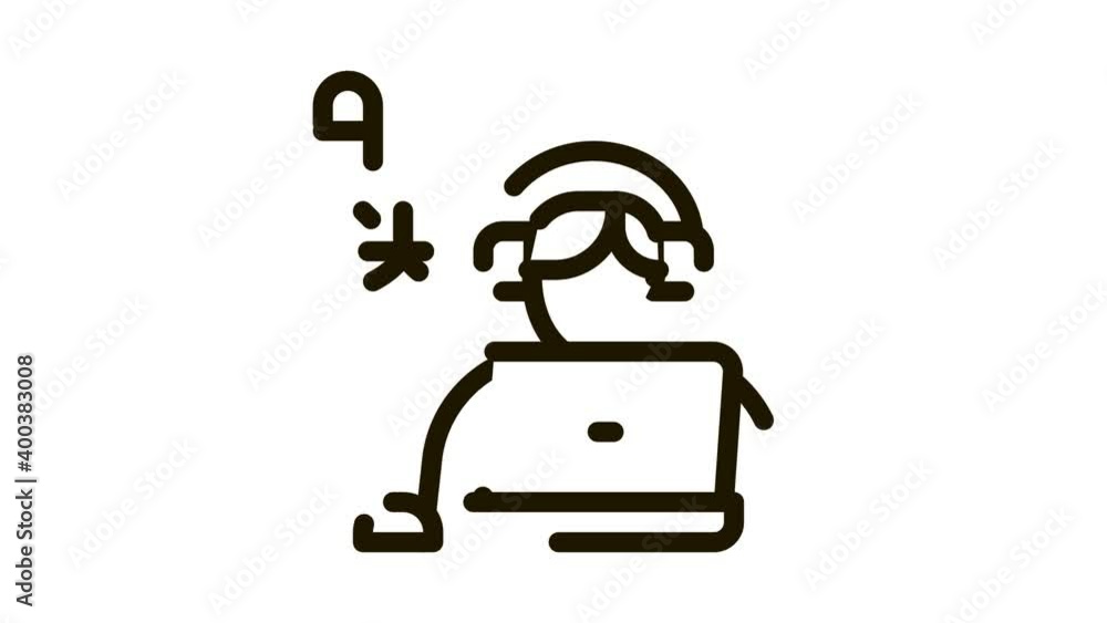 Canvas Prints Human Learn Foreign Language Icon Animation. black Man With Laptop And Earphones Listen International Language animated icon on white background