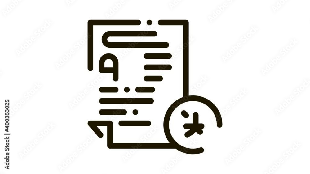 Poster text file for translation icon animation. black document with text for translate other language anim