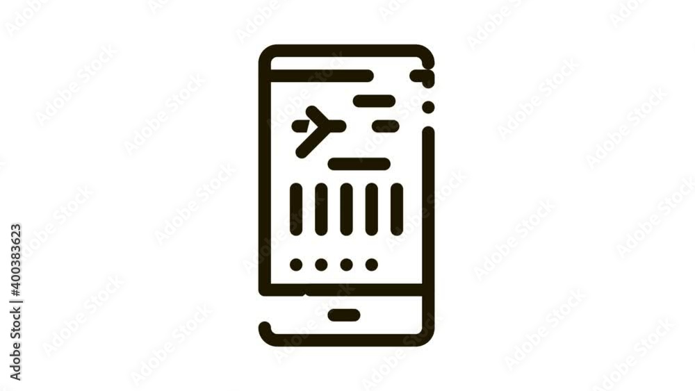 Aufkleber flight information on phone icon animation. black flight info on smartphone display concept linear p