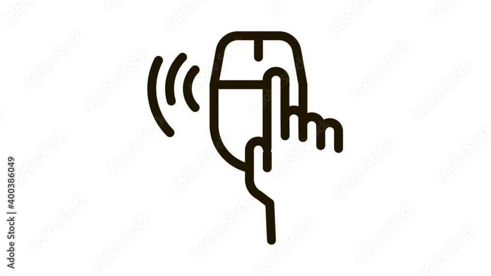 Poster wireless mouse icon animation. black wireless mouse animated icon on white background