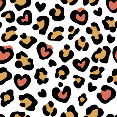 Leopard print with hearts. Seamless leopard pattern. Leopard spots. Abstract animal print. Vector