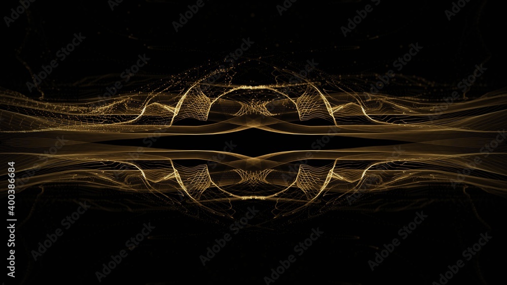 Poster abstract shiny golden wave design element with on dark background.