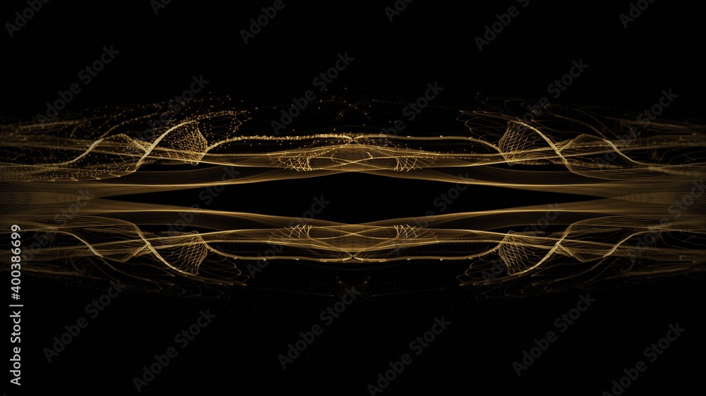 Poster abstract shiny golden wave design element with on dark background.