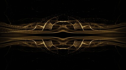Abstract shiny golden wave design element with on dark background.