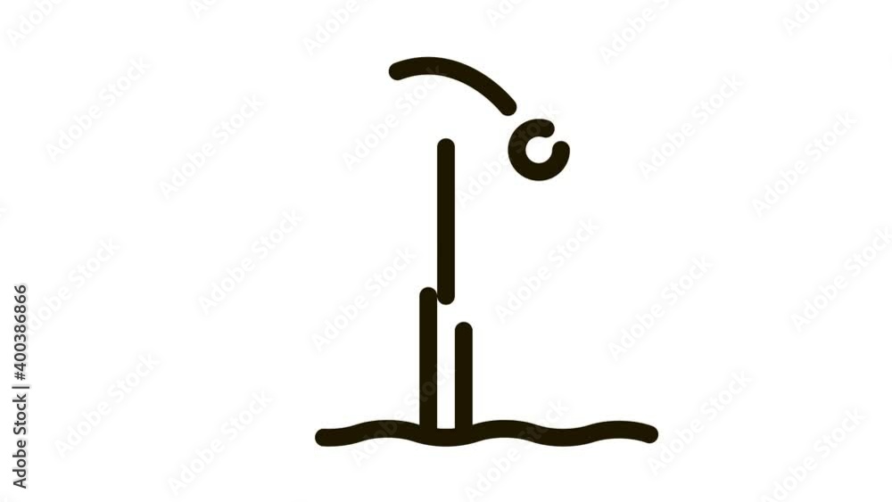 Poster ball flew over field icon animation. black ball flew over field animated icon on white background