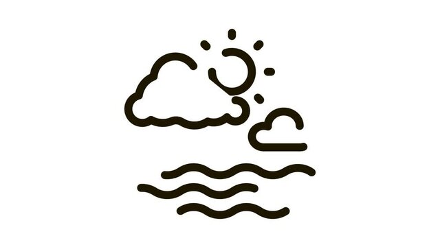 Cloudy Weather on Sea Icon Animation. black Cloudy Weather on Sea animated icon on white background