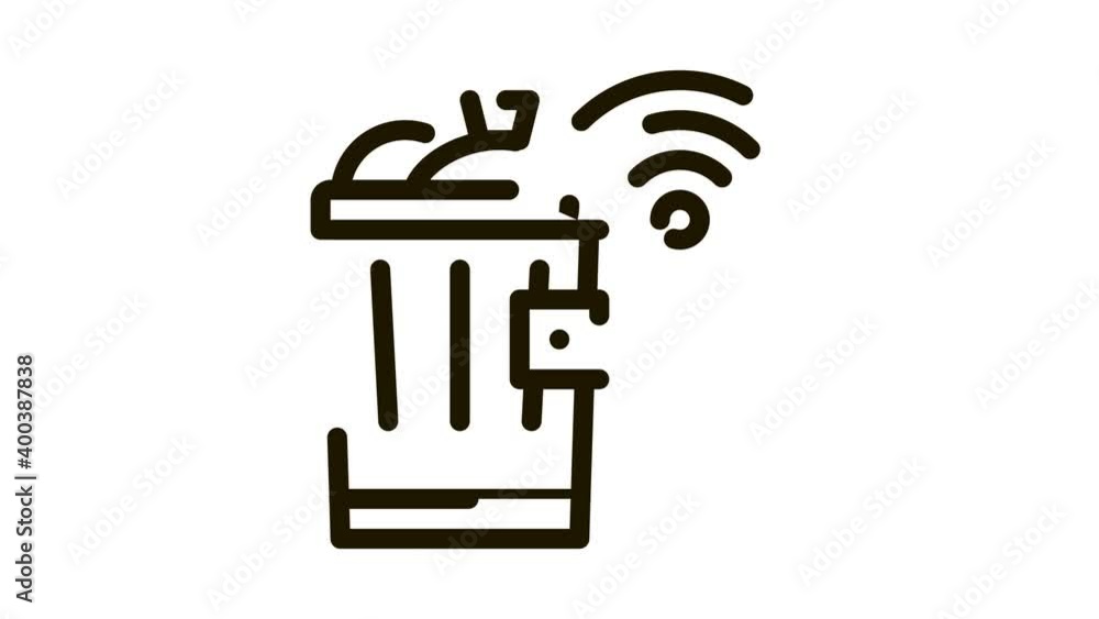 Sticker Trash Bin Icon Animation. black Trash Bin animated icon on white background